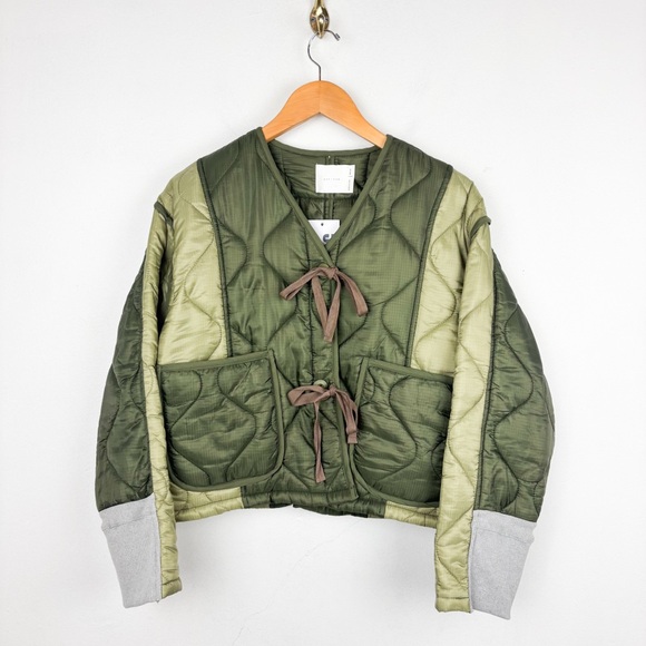 NWT All Row Isabella Green Quilted Tie Jacket Sz M - Picture 2 of 12